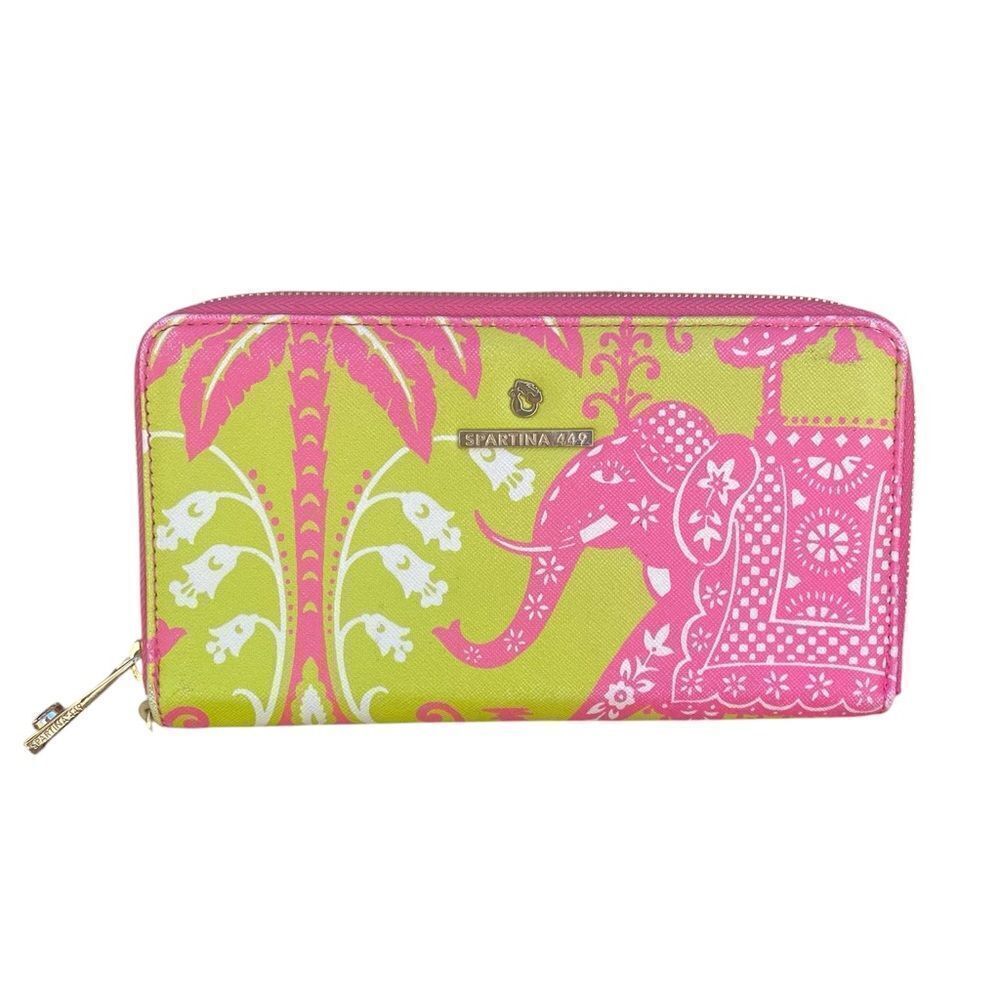Spartina 449 Retreat Pink & Green Elephant Print Wallet EUC